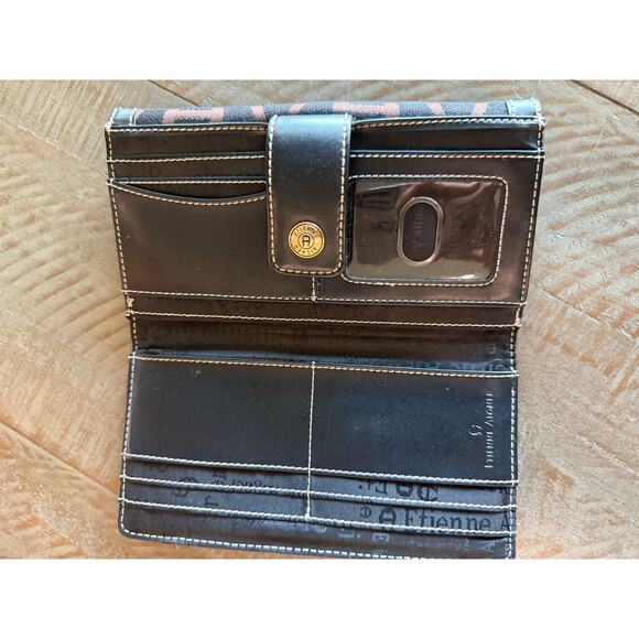 Etienne Aigner Brown and Black Monogram Logo Wallet Zipper and Flap - Picture 3 of 8